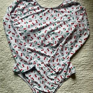 Cherry Print Long Sleeve Swimsuit